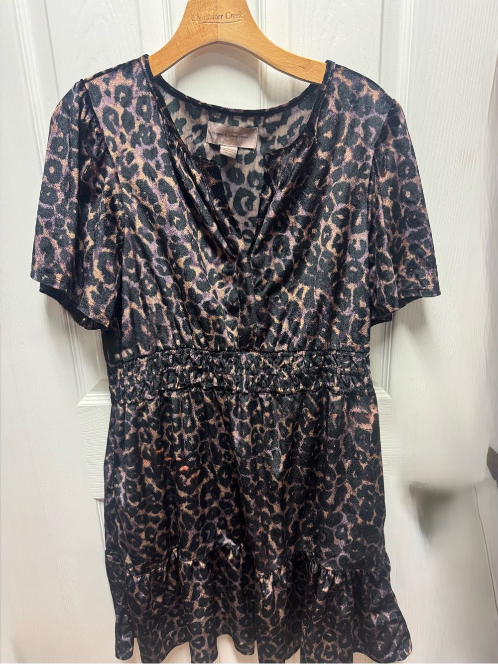 French Connection Black, Brown and Purple Leopard Print V-Neck Tunic